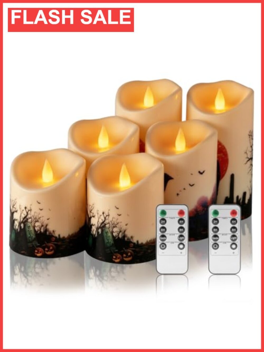 Halloween Flameless Candles Set of 6 LED Pillars Indoor Outdoor